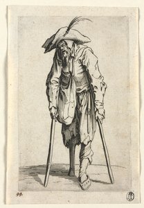 乞食：木製の脚のある乞食、c。 1623年。 作： Jacques Callot