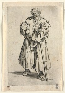 乞食：目を低くした肥満の乞食c。 1623年。 作： Jacques Callot