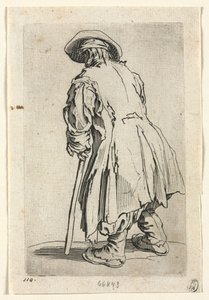 乞食：単一の松葉杖での古い乞食c。 1623年。 作： Jacques Callot