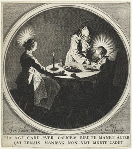 祝福ルベネディシテは、テーブルでの聖家族としても知られています。1628年。 作： Jacques Callot