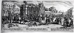 イスラエルのアンリエット（c.1590-1661）1633によって彫刻された、修道院の破壊、「戦争の不幸と不幸」からのプレート6 作： Jacques Callot