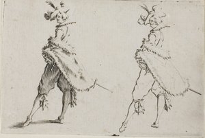 The Caprices より、腰に手を当ててポーズをとるコートを着た紳士 作： Jacques Callot