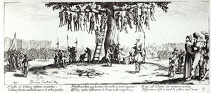 イスラエルのアンリエット（c.1590-1661）1633によって彫刻された、「戦争の不幸と不幸」のハンギング、プレート11 作： Jacques Callot