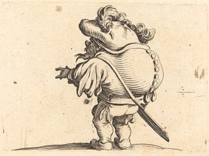 羽のついた帽子をかぶったせむし男 作： Jacques Callot