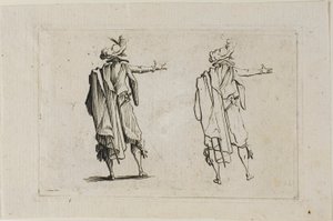 The Caprices より、後ろから見た男、右腕を上げた 作： Jacques Callot