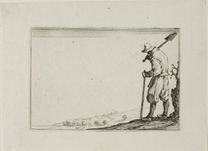 『カプリース』より、シャベルを肩にかける農夫 作： Jacques Callot