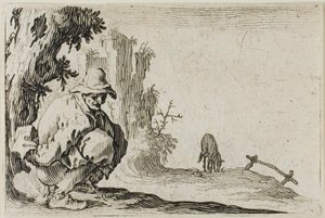 The Caprices より、しゃがむ農民 作： Jacques Callot