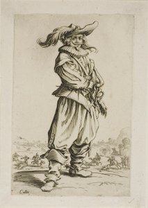 羽飾りのついた帽子をかぶった兵士、『ラ ノブレス』のプレート 3 作： Jacques Callot