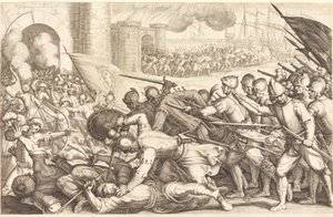 町の門を強行する軍隊 作： Jacques Callot