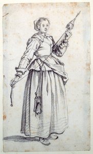 スピンドルを持つ女」（紙に黒チョーク 作： Jacques Callot