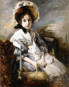 風景に座っている少女の肖像画、 作： Jacques Emile Blanche
