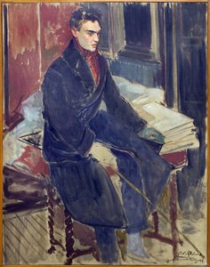 レイモン・ラディゲ（1903-1923）による足での肖像のための習作。ジャック・エミール・ブランシュ（1861-1942）の絵画、油彩・キャンバス、20世紀フランス美術。ルーアン美術博物館。 作： Jacques Emile Blanche
