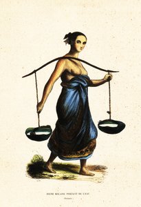 ヨークで水を運ぶ若いマレー人女性 作： Jacques Etienne Victor (after) Arago