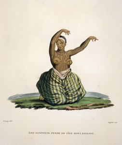 ハワイ諸島のマウイ島出身の踊る女性で、パフェアウグラン（b.1782）の彫刻