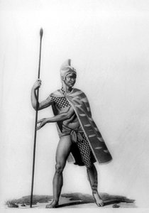マロ、ハワイ、1819年の典型的な衣装を着た若い将校
