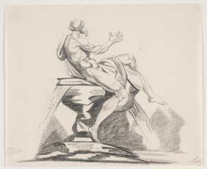 噴水で後ろから見たローブを着た男性のひげを生やした人物 作： Jacques Francois Joseph Saly