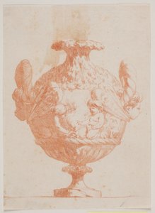 2つのヘッドと2つのプッチを備えた装飾的な花瓶。 plに従ってコピーします。 1746 年にサリーがデザインした一連の花瓶の 19。 「Vasa a se inventa...」