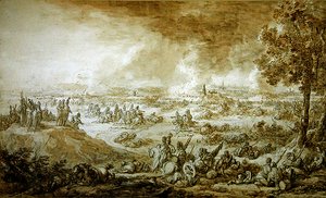 ライプツィヒの戦い」（紙にペン、インク、ウォッシュ） 作： Jacques Francois Joseph Swebach