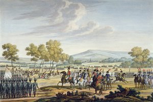 1807年6月28日、ティルシットで2人の皇帝の存在下で操縦する帝国衛兵、エドムボヴィネット（1767-1832）によって彫刻（アクアチント） 作： Jacques Francois Joseph Swebach