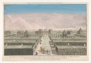 サンクトペテルブルク市の近くにあるベストゥーチェフ伯爵夫人のカントリー ハウスの庭園の眺め Maison de plaisance de la comtesse de Bestoucheff (オブジェクトのタイトル) 作： Jacques Gabriel Huquier