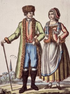 ジャック・グラッセ・ド・サン＝ソーヴル（1757-1810）の版画「プラハの夫婦」。 作： Jacques Grasset de Saint Sauveur
