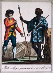 アルカティ（セネガル、ゴレの部族長）：ジャック・グラッセ・ド・サンソーヴール（1757-1810）の『航海百科事典』に掲載されたラブローズ（1796年活躍）の絵をもとにした彫刻。 作： Jacques Grasset de Saint Sauveur