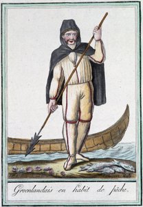 釣り衣装を着たグリーンランダー（グラッセ・サン・ソーヴル編「航海百科」1796年、パリ 作： Jacques Grasset de Saint Sauveur