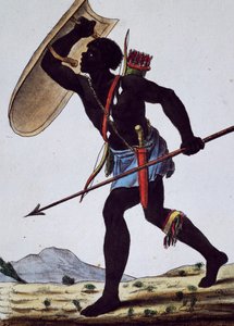 アフリカのジュイダ族の戦士、「航海の百科事典」の図版 作： Jacques Grasset de Saint Sauveur