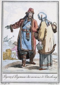 ペテルブルグの農民と農民-グラッセ・サン・ソーヴル編『旅の百科事典』（1796年）より 作： Jacques Grasset de Saint Sauveur