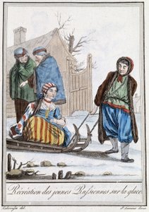 ソリに乗ったロシア人少女のレクリエーション（ロシア人）-グラッセ・サン・ソーヴル編「航海百科」（1796年、パリ）より 作： Jacques Grasset de Saint Sauveur