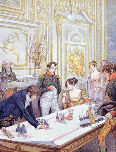 ナポレオン（1769-1821）と彼の妻ジョセフィン（1763-1814）戴冠式の準備、G。モントルグイユの「ボナパルト」からの挿絵、1910 作： Jacques Marie Gaston Onfray de Breville (Job)