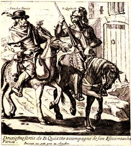 ロシナンテに乗ったドン・キホーテ、ロバのグリソンに乗ったサンチョ・パンカを従えて、1640年頃（イラスト） 作： Jacques Lagniet