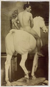 ジャック・ド・ラランのアトリエで、石膏馬に乗せられた裸の男性モデルの習作、ゲント美術館所蔵の騎馬肖像のための予備習作と思われる 作： Jacques Lalaing (attributed to)