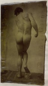 ジャック・ド・ラランのアトリエで、立って後ろから見た男性の裸体モデルの習作 作： Jacques Lalaing (attributed to)