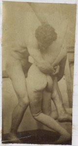 ジャック・ド・ラランのアトリエで立ってマネキンとレスリングしている男性の裸体モデルの研究、おそらく絵画「レスラーズ」の予備研究 作： Jacques Lalaing (attributed to)
