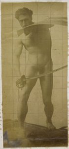 ジャック・ド・ラランのスタジオで、剣と盾を手に立っている裸の男性モデルの習作 作： Jacques Lalaing (attributed to)