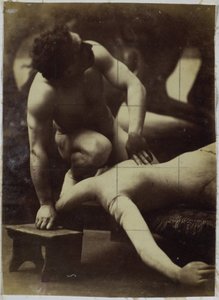 ジャック・ド・ラランのスタジオで、マネキンとレスリングしている男性の裸体モデルの習作 作： Jacques Lalaing (attributed to)