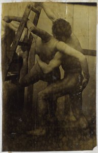 ジャック・ド・ラランのスタジオで、人形とレスリングしている裸の男性モデルの習作 作： Jacques Lalaing (attributed to)