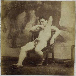 ジャック・ド・ラランのスタジオで、椅子に座っている男性の裸体モデルの習作 作： Jacques Lalaing (attributed to)
