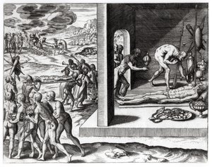 テオドール・ド・ブライ（1525-75）によって書かれ、刻まれた「アメリカ大陸」のインドの葬儀、1602年