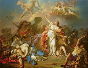 ニオベの子供たちを攻撃するアポロとダイアナ 作： Jacques Louis David
