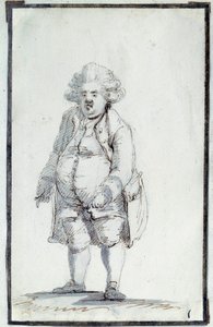 フランス革命。"Caricature de Mirabeau-Tonneau" アンドレ・ボニファス・ルイ・リケッティ（1754-1792）、ミラボー子爵、「ミラボー・トノー」（Mirabeau-Tonneau）と呼ばれていたが、その堕落ぶりから樽の愛称で呼ばれていた。ジャック・ルイによる茶色のインクのドローイング 作： Jacques Louis David