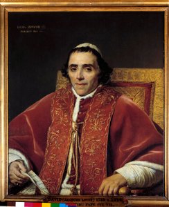 教皇ピオ7世の半身像（Gregoire Chiaramonti）1800年（1742-1823年）の教皇 ジャック・ルイ・ダヴィッド（1748-1825年）の絵画 19世紀 日。0,91x0,85 m - 1800年のローマ法王ピウス7世（グレゴワール・キアラモンティ）の半身像（1742-1823年）。絵画 作： Jacques Louis David