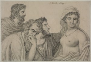 審判の前のフリネ 1816-1820年頃 （黒チョーク、織物紙） 作： Jacques Louis David