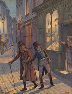 パリのストリートシーン 作： Jacques Marie Gaston Onfray de Breville (Job)