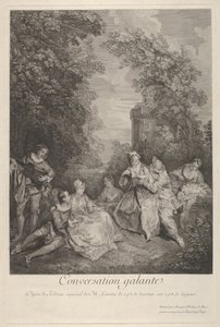 ギャラント・カンバセーション」Conversation galante: カップルが庭で会話をする...、1743年。 作： Jacques Philippe Le Bas