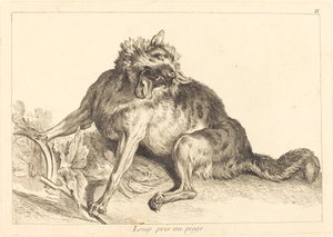 罠にかかったオオカミ 作： Jacques Philippe Le Bas and Jean Eric Rehn after Jean Baptiste Oudry