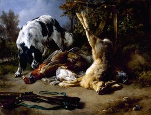 死んだゲームの静物を持つスパニエル、1837