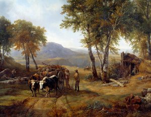 ディテールの森の伐採者たち。レイモン・ブラスカサ（1804-1867）による絵画 1832年 ナント、ボザール美術館蔵 作： Jacques Raymond Brascassat