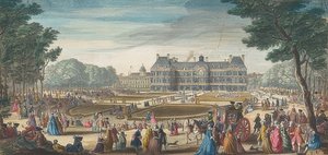 庭園から見たパリのリュクサンブール宮殿。 1729